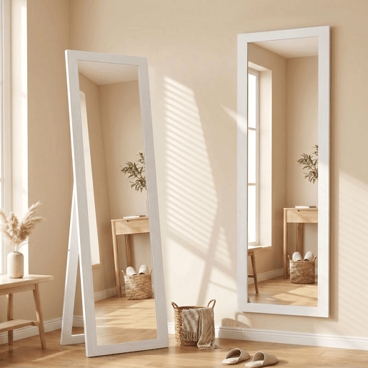HOMCOM Espelho de Corpo Inteiro 37x155 cm Espelho de Pé Espelho de Parede Retangular com Estrutura de Madeira Decorativo para Sala de Estar Dormitório Corredor Branco com Veios