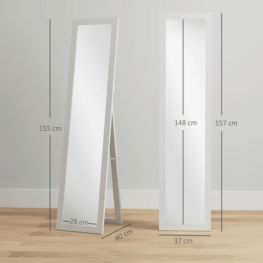 HOMCOM Espelho de Corpo Inteiro 37x155 cm Espelho de Pé Espelho de Parede Retangular com Estrutura de Madeira Decorativo para Sala de Estar Dormitório Corredor Branco com Veios