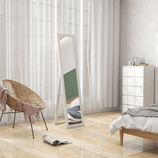 HOMCOM Espelho de Corpo Inteiro 37x155 cm Espelho de Pé Espelho de Parede Retangular com Estrutura de Madeira Decorativo para Sala de Estar Dormitório Corredor Branco com Veios