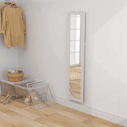 HOMCOM Espelho de Corpo Inteiro 37x155 cm Espelho de Pé Espelho de Parede Retangular com Estrutura de Madeira Decorativo para Sala de Estar Dormitório Corredor Branco com Veios