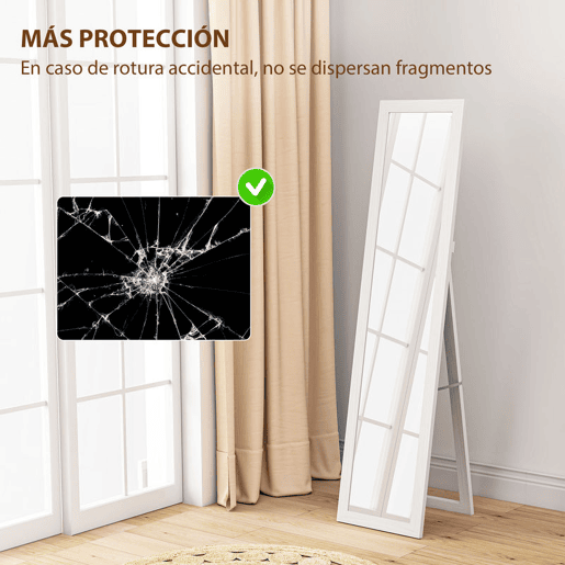 HOMCOM Espelho de Corpo Inteiro 37x155 cm Espelho de Pé Espelho de Parede Retangular com Estrutura de Madeira Decorativo para Sala de Estar Dormitório Corredor Branco com Veios