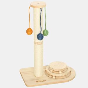 PawHut Poste Arranhador para Gatos Altura 56,5 cm Arranhador para Gatos com 3 Bolas Suspensas Brinquedo de Bola de Pista e Poste de Sisal Madeira