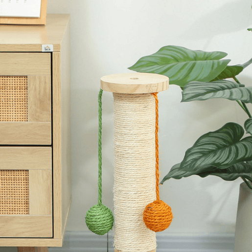 PawHut Poste Arranhador para Gatos Altura 56,5 cm Arranhador para Gatos com 3 Bolas Suspensas Brinquedo de Bola de Pista e Poste de Sisal Madeira