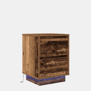 Lote de 2 Mesas De Cabeceira Mesinhas De Cabeceira - c luzes LED 38x34x50 cm madeira velha