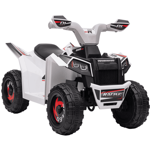 HOMCOM Quadriciclo Elétrico para Crianças 18-36 Meses Veículo Elétrico a Bateria de 6V com Velocidade 2,5 kmh Avanço e Marcha Atrás 70x41,5x48,5 cm Branco
