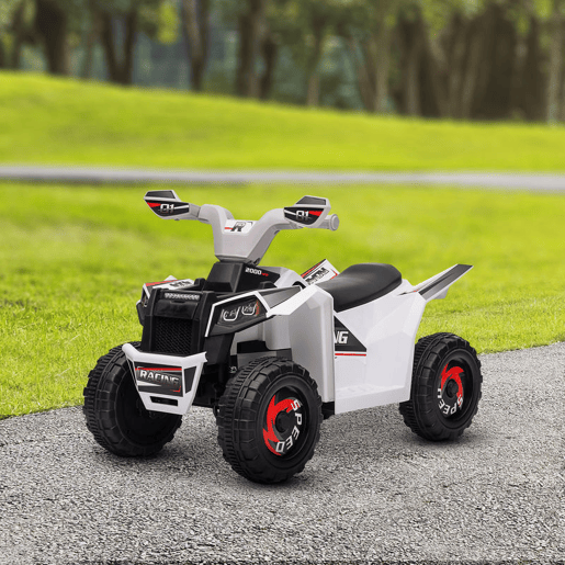 HOMCOM Quadriciclo Elétrico para Crianças 18-36 Meses Veículo Elétrico a Bateria de 6V com Velocidade 2,5 kmh Avanço e Marcha Atrás 70x41,5x48,5 cm Branco