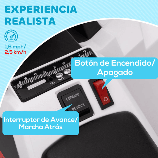 HOMCOM Quadriciclo Elétrico para Crianças 18-36 Meses Veículo Elétrico a Bateria de 6V com Velocidade 2,5 kmh Avanço e Marcha Atrás 70x41,5x48,5 cm Branco