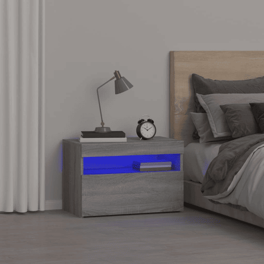 Lote de 2 Mesas De Cabeceira - Mesinhas De Cabeceira c LEDs 60x35x40 cm cinzento sonoma