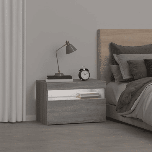 Lote de 2 Mesas De Cabeceira - Mesinhas De Cabeceira c LEDs 60x35x40 cm cinzento sonoma