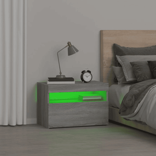 Lote de 2 Mesas De Cabeceira - Mesinhas De Cabeceira c LEDs 60x35x40 cm cinzento sonoma