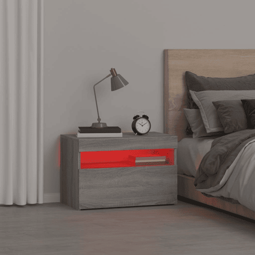 Lote de 2 Mesas De Cabeceira - Mesinhas De Cabeceira c LEDs 60x35x40 cm cinzento sonoma