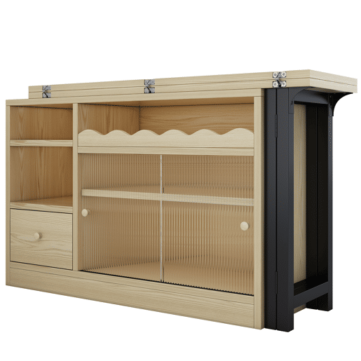 Mesa de jantar extensível com arrumação - Mesa de jantar moderna e móvel, mesa dobrável com grande arrumação, giratória a 360° - Natural