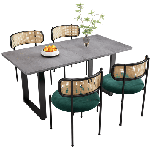 Conjunto de mesa e cadeiras de jantar 5 peças - 4 cadeiras de jantar em veludo e 1 mesa retangular - estilo moderno e simples - Cinza + Verde + Preto