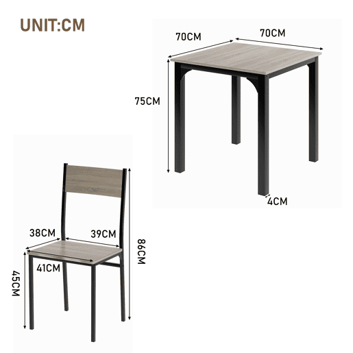 Conjunto de sala de jantar, mesa de jantar com 2 cadeiras - para varanda, sala de jantar e sala de estar - cor natural