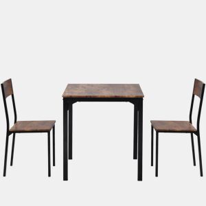 Conjunto de sala de jantar - Mesa com 2 cadeiras - Vintage castanho
