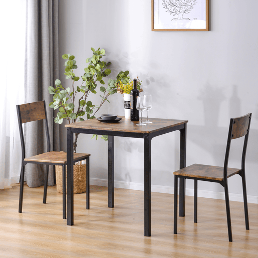 Conjunto de sala de jantar - Mesa com 2 cadeiras - Vintage castanho