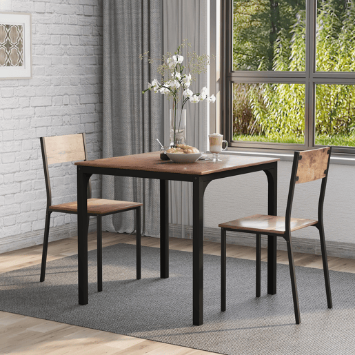 Conjunto de sala de jantar - Mesa com 2 cadeiras - Vintage castanho