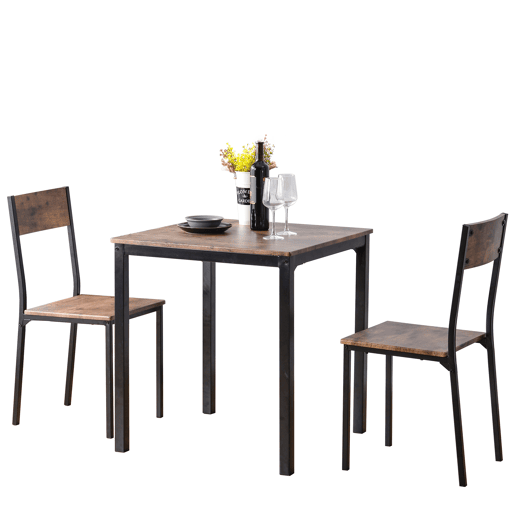 Conjunto de sala de jantar - Mesa com 2 cadeiras - Vintage castanho