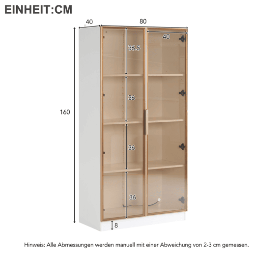 Vitrines de vidro 2 peças - 16 cores de iluminação LED, portas basculantes e prateleiras ajustáveis - Branco