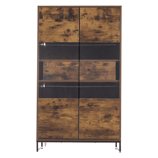 Vitrine 80x40x138 cm - Com LED, 2 gavetas, com acrílico e grande capacidade de armazenamento - Preto + Veios de madeira