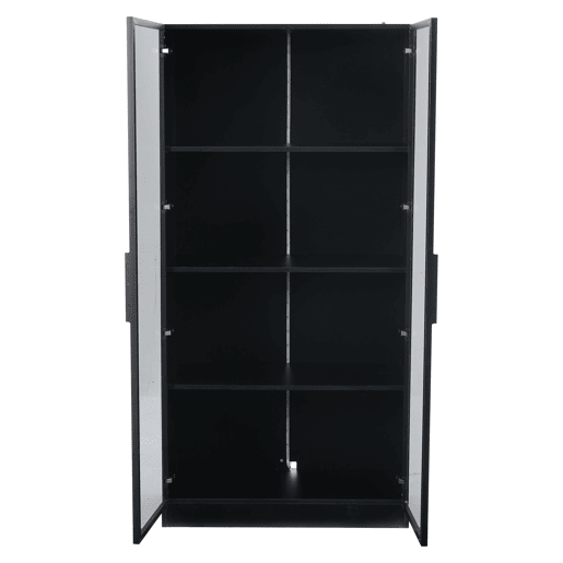 Vitrine de vidro 80x40x160 cm - Vitrine de porta dupla com iluminação LED APP, prateleiras móveis - Cor preta