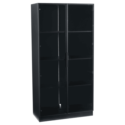 Vitrine de vidro 80x40x160 cm - Vitrine de porta dupla com iluminação LED APP, prateleiras móveis - Cor preta