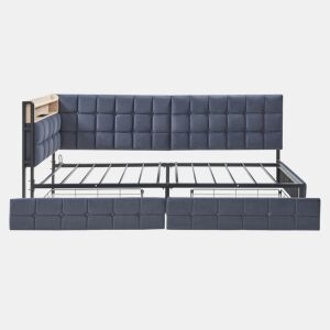 Sofá-cama 90x200 - com 2 gavetas, lâmpada LED, portas USB e Tipo-C, multifuncional para crianças - Cinza
