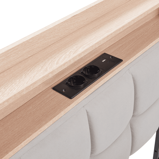 Sofá-cama infantil 90x200 - 2 gavetas, luz LED noturna, portas USB e Tipo C - Bege