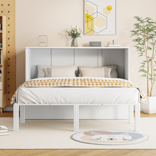 Cama rebatível 140x200 cm - Cama de parede com estrado, cama vertical com estrado, cama juvenil - Branca