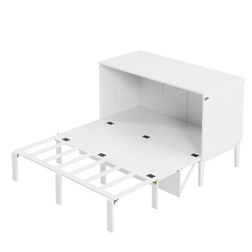 Cama rebatível 140x200 cm - Cama de parede com estrado, cama vertical com estrado, cama juvenil - Branca