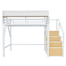 Cama alta 140x200 - Com escada de segurança e compartimento de arrumação flexível - Branco