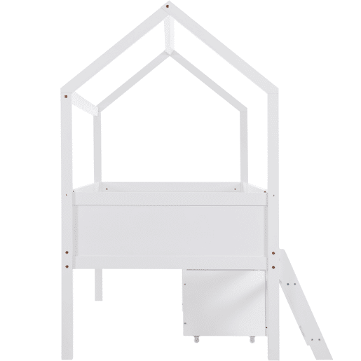 Cama infantil juvenil 200x90 com gavetas e prateleiras com grade de proteção contra quedas - Branco
