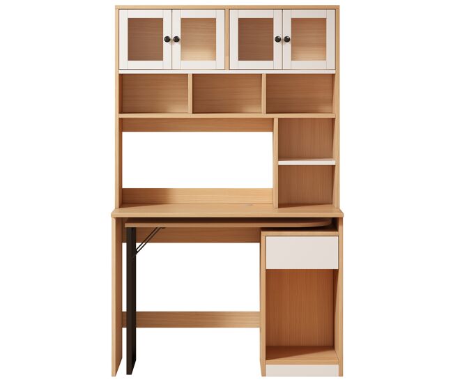 Escritorio computadora 180 cm - mesa de trabajo con estante y armario - blanco natural