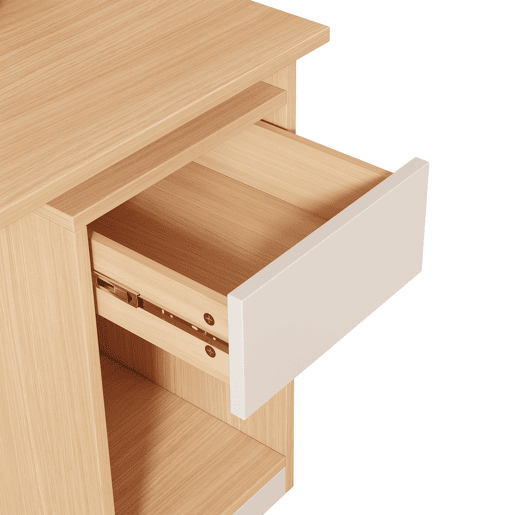 Secretária para computador 180 cm - Mesa de trabalho com prateleira e armário - Branco Natural