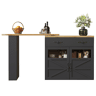 Mesa de bar extensível 138-204×39×104 cm - giratória em 360°, mesa de bar moderna e móvel, ilha de cozinha com prateleiras - Preto