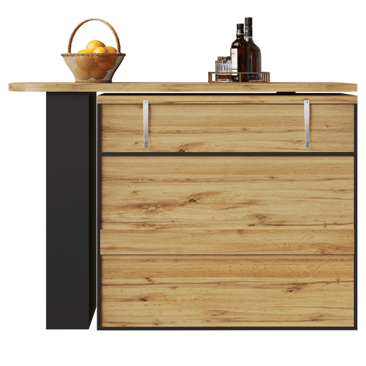 Mesa de bar extensível 138-204×39×104 cm - giratória em 360°, mesa de bar moderna e móvel, ilha de cozinha com prateleiras - Preto Mesa de bar extensível 138-204×39×104 cm - giratória em 360°, mesa de bar moderna e móvel, ilha de cozinha com prateleiras - Preto