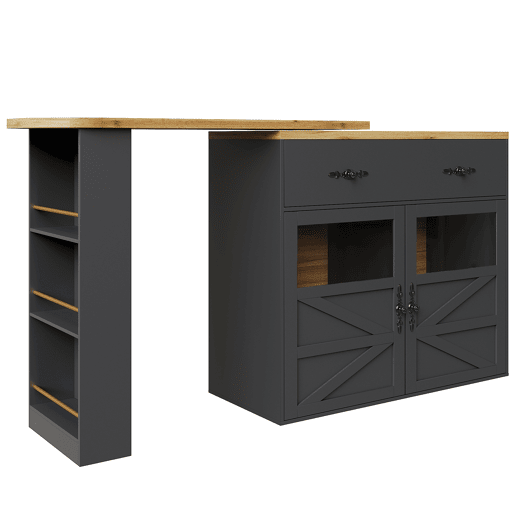 Mesa de bar extensível 138-204×39×104 cm - giratória em 360°, mesa de bar moderna e móvel, ilha de cozinha com prateleiras - Preto Mesa de bar extensível 138-204×39×104 cm - giratória em 360°, mesa de bar moderna e móvel, ilha de cozinha com prateleiras - Preto