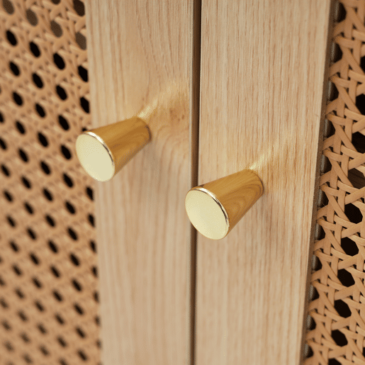 Secretária em forma de L 126 cm - Mesa de computador com portas de rattan - Madeira natural