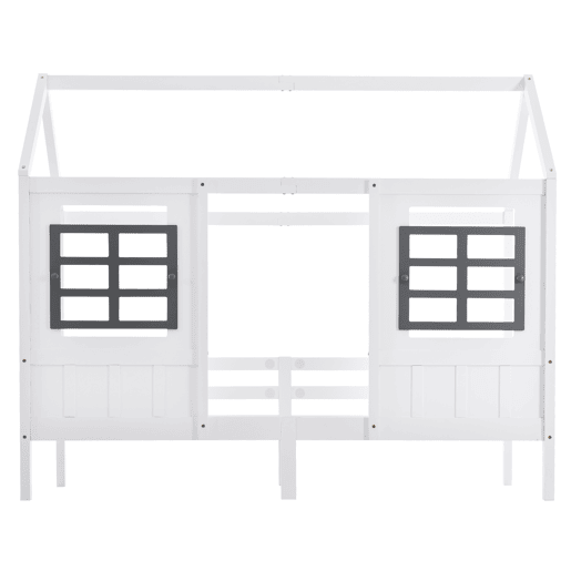 Cama casa, 200x90 cm - Cama infantil com 2 janelas, estrutura em pinho e MDF - Branco