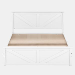 Cama de casal 160x200 cm - estrutura simples em madeira, 4 gavetas - branco