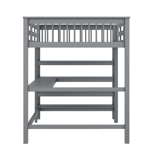 Cama alta 140x200 - Cama infantil com prateleiras e secretária por baixo - Cinza