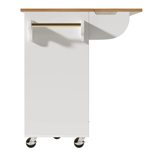 Ilha de cozinha 120x73x90 cm - Carrinho de cozinha com rodas, prateleira para especiarias, suporte para toalhas, prateleiras ajustáveis - Branco