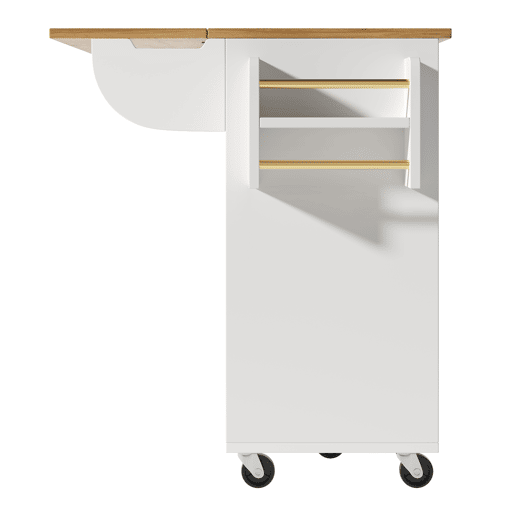Ilha de cozinha 120x73x90 cm - Carrinho de cozinha com rodas, prateleira para especiarias, suporte para toalhas, prateleiras ajustáveis - Branco