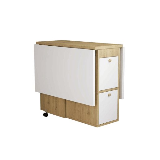 Conjunto de mesa de jantar com 4 cadeiras - mesa rebatível com 2 gavetas 140*80*75cm - em aglomerado de partículas - Branco e dourado