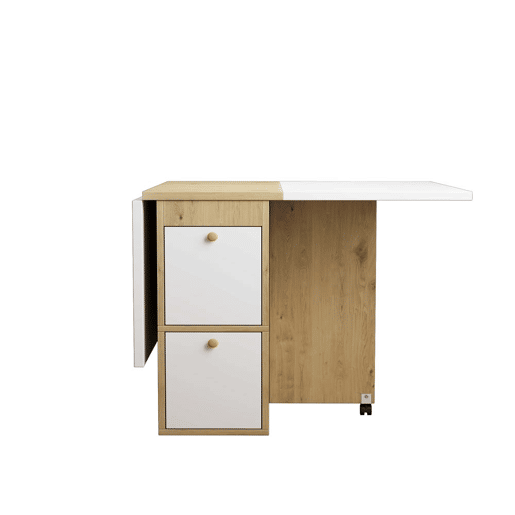 Conjunto de mesa de jantar com 4 cadeiras - mesa rebatível com 2 gavetas 140*80*75cm - em aglomerado de partículas - Branco e dourado