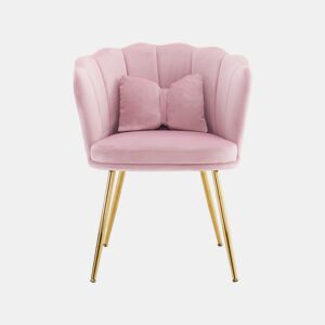 Poltrona moderna para sala de estar - Poltrona decorativa acolchoada com encosto em forma de pétalas e pés metálicos dourados - Rosa