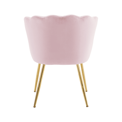 Poltrona moderna para sala de estar - Poltrona decorativa acolchoada com encosto em forma de pétalas e pés metálicos dourados - Rosa