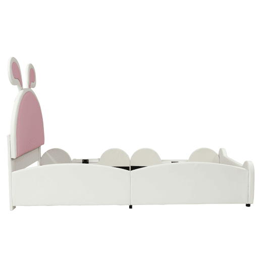 Cama infantil 90x200 - com escada, escorrega e cabeceira com orelhas de coelho - branco+rosa