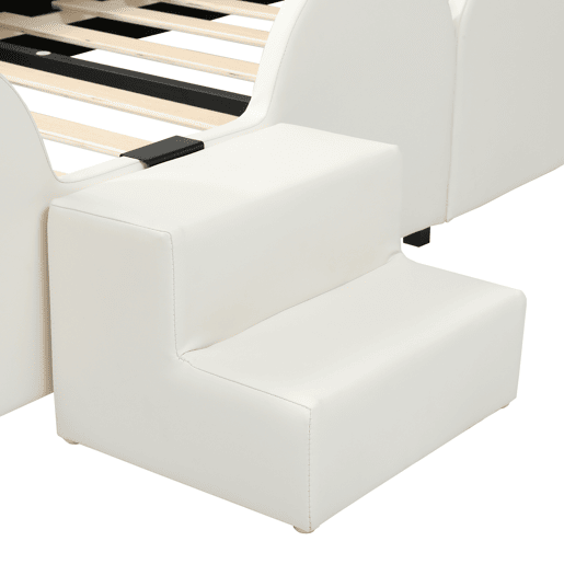 Cama infantil 90x200 - com escada, escorrega e cabeceira com orelhas de coelho - branco+rosa