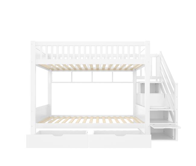Cama alta 90x200cm - con cajón, estante, armario y espacio de almacenamiento - blanco